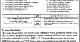 TEVTA Jobs Lahore 2018 for Visiting Faculty at Technical Education & Vocational Training Authority Punjab Institutes