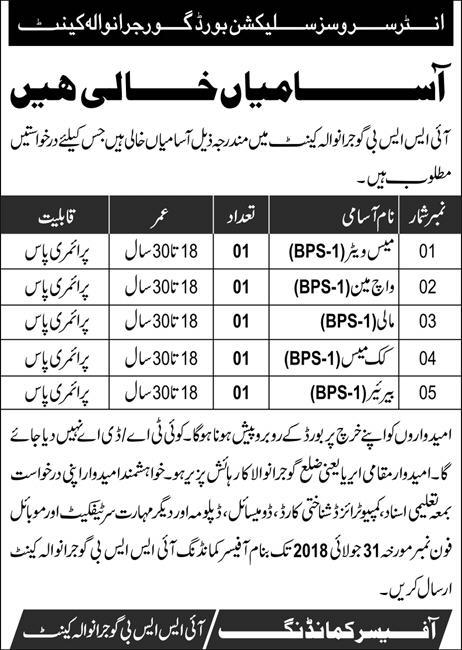 Inter Services Selection Board ISSB Jobs Gujranwala Cantt 2018