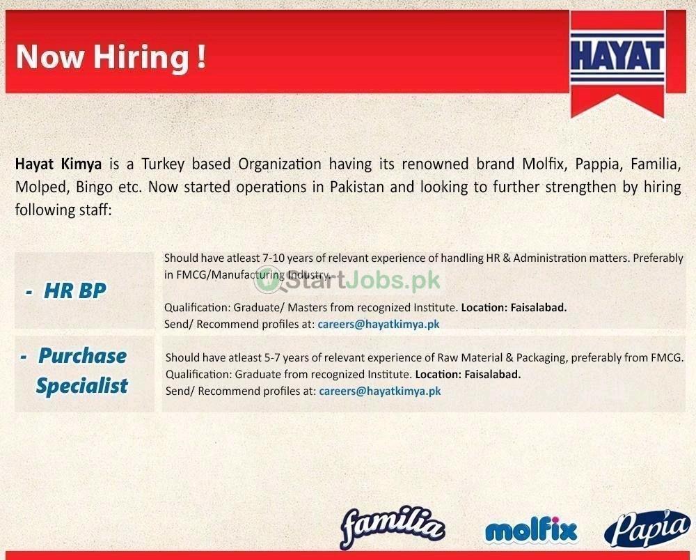 Hayat Kimya Pakistan Pvt Ltd Jobs 2018