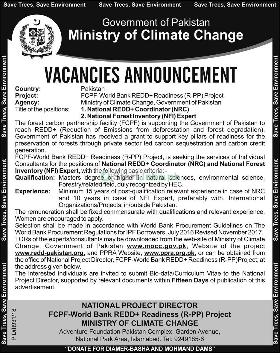 Ministry Of Climate Change Jobs For Coordinator, Inventory Expert 2018