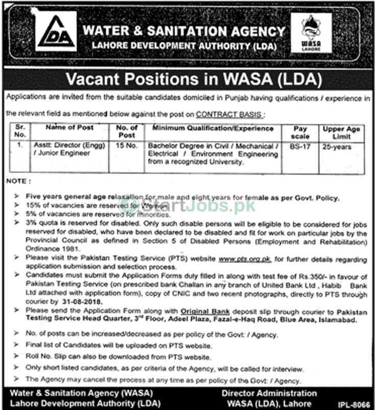 Water And Sanitation Agency WASA Jobs For Assistant Director August 2018