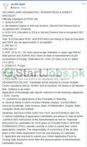 PPSC Headmaster Jobs1