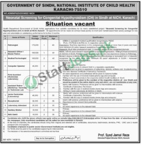 National Institute of Child Health Karachi Jobs 2019
