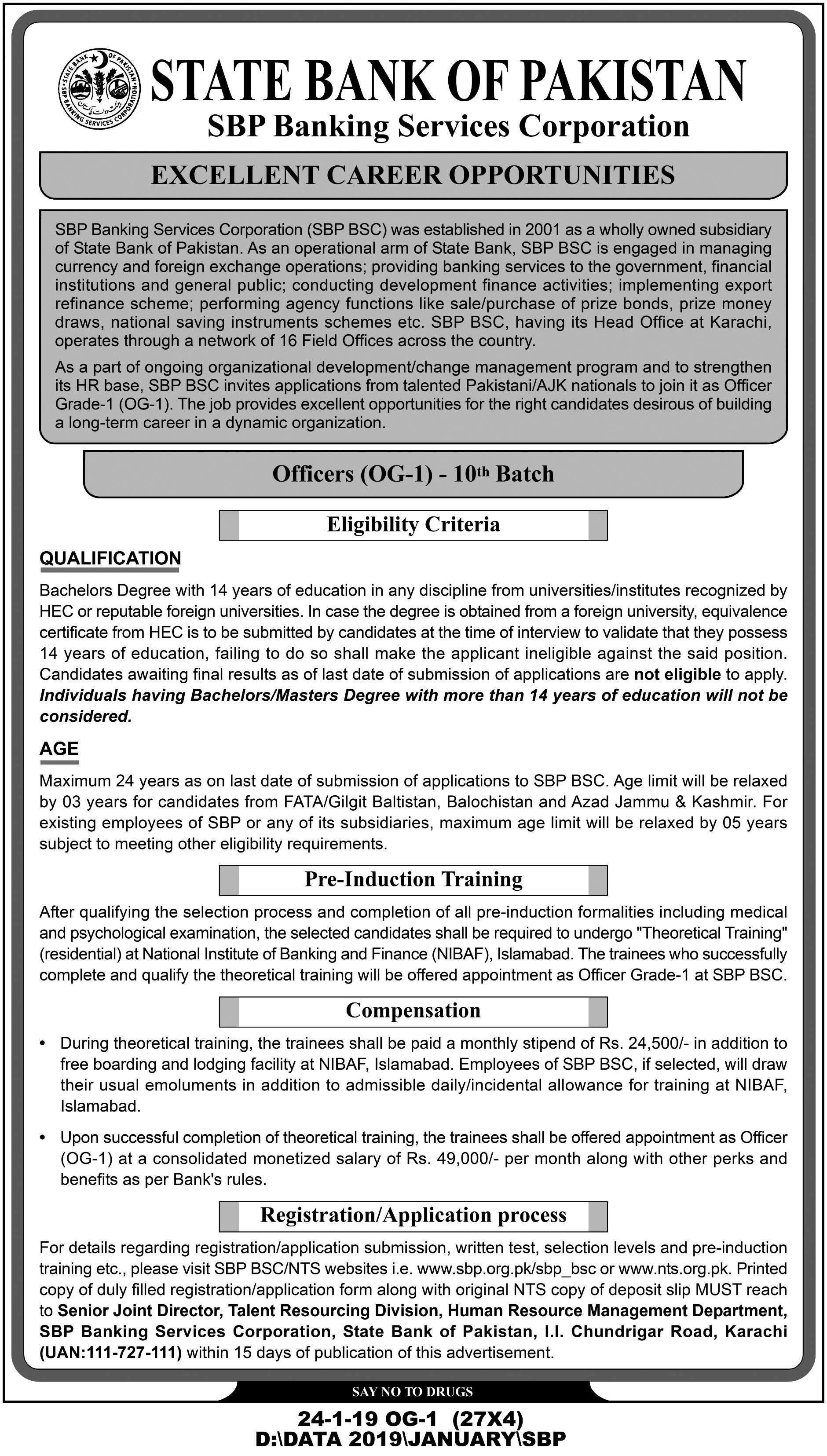 State Bank of Pakistan Jobs 2019
