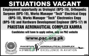 Pakistan Aeronautical Complex Kamra Jobs