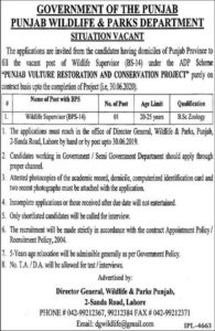 Punjab Wildlife & Parks Department Jobs 2019