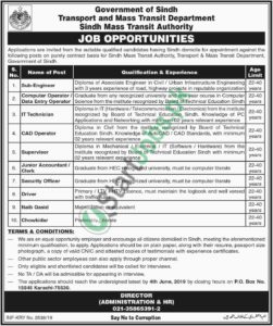 Transport & Mass Transit Department Sindh Jobs 2019