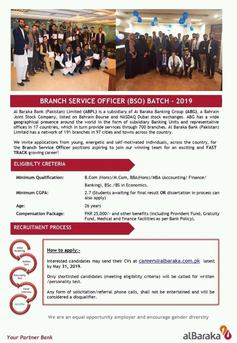 Al Baraka Bank Jobs as Branch Service Officer (BSO) Batch 2019