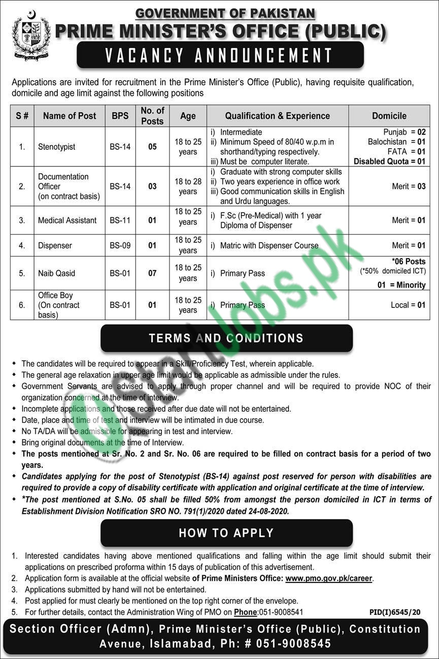 Prime Minister Office Islamabad Jobs 2021