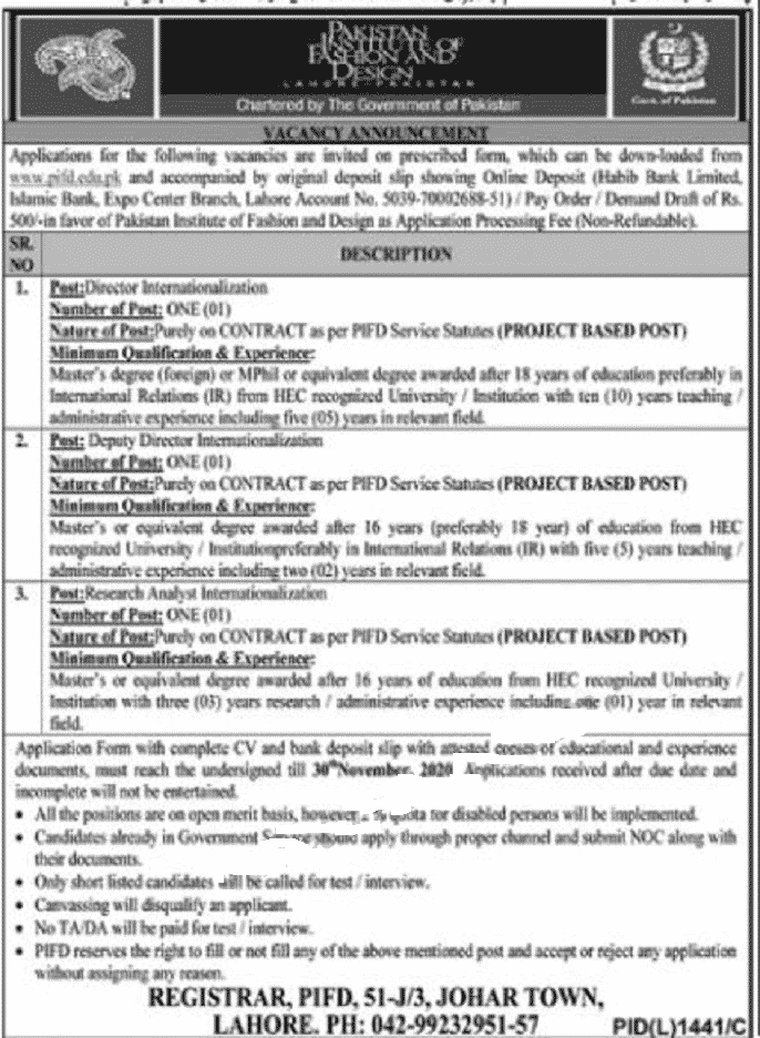 Pakistan Institute of Fashion and Design Jobs 2020
