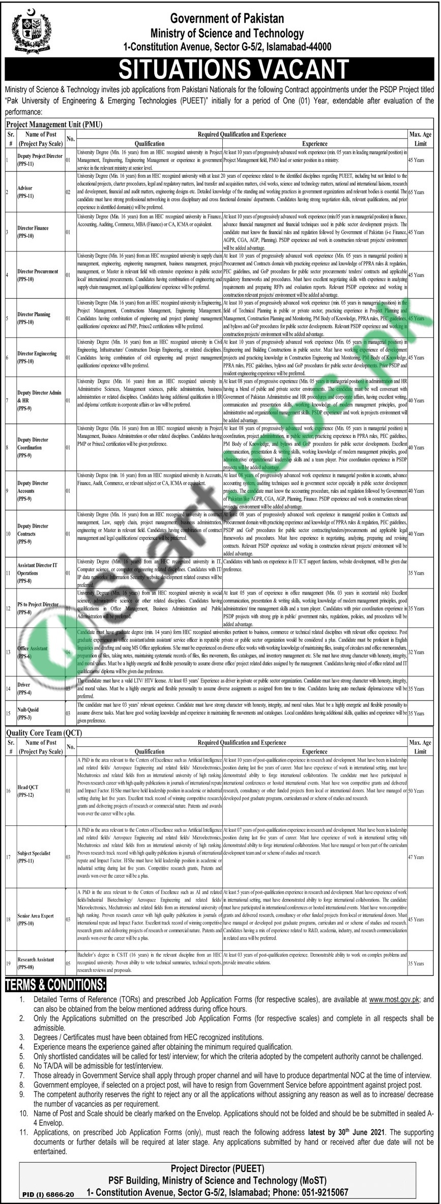 Ministry of Science and Technology Jobs 2021