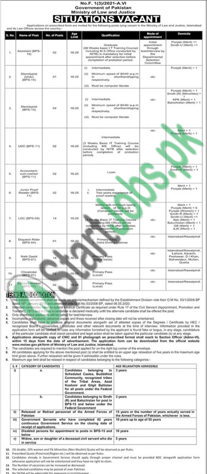 Ministry of Law and Justice Jobs 2021