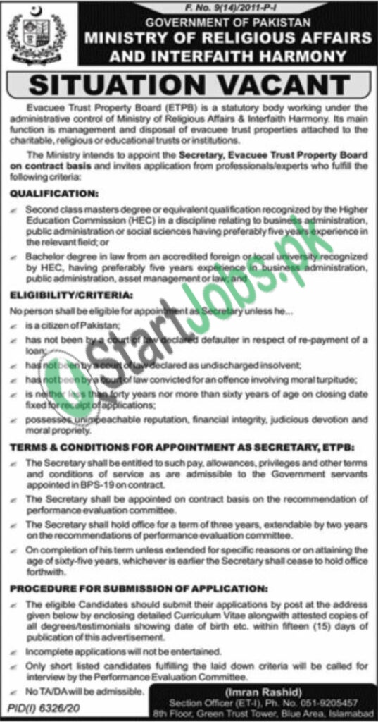 Ministry of Religious Affairs Islamabad Jobs 2021