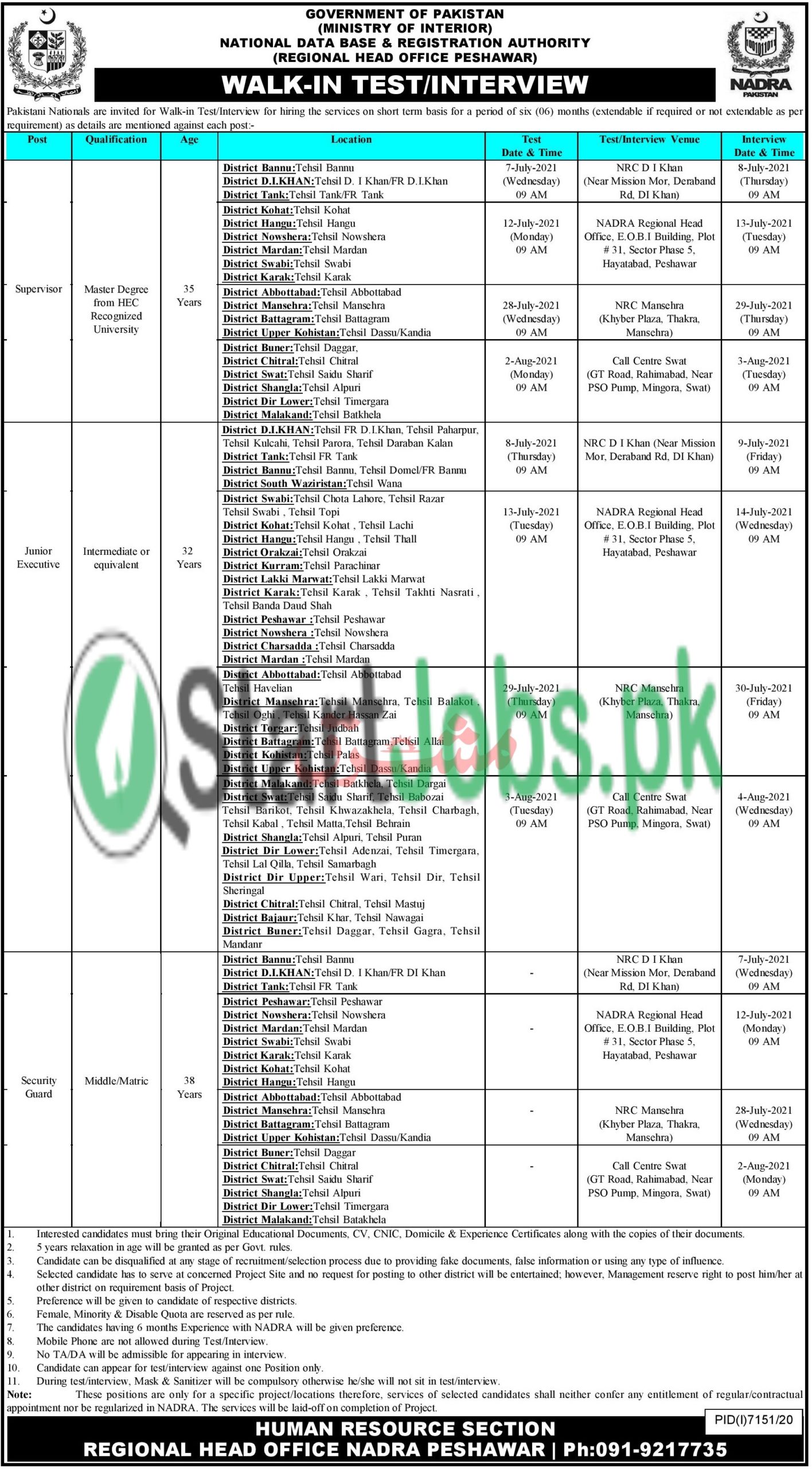 Nadra Jobs in Peshawar KPK