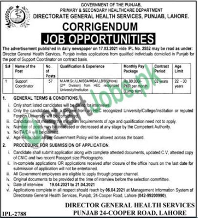 Primary & Secondary Healthcare Department Punjab Jobs 2021