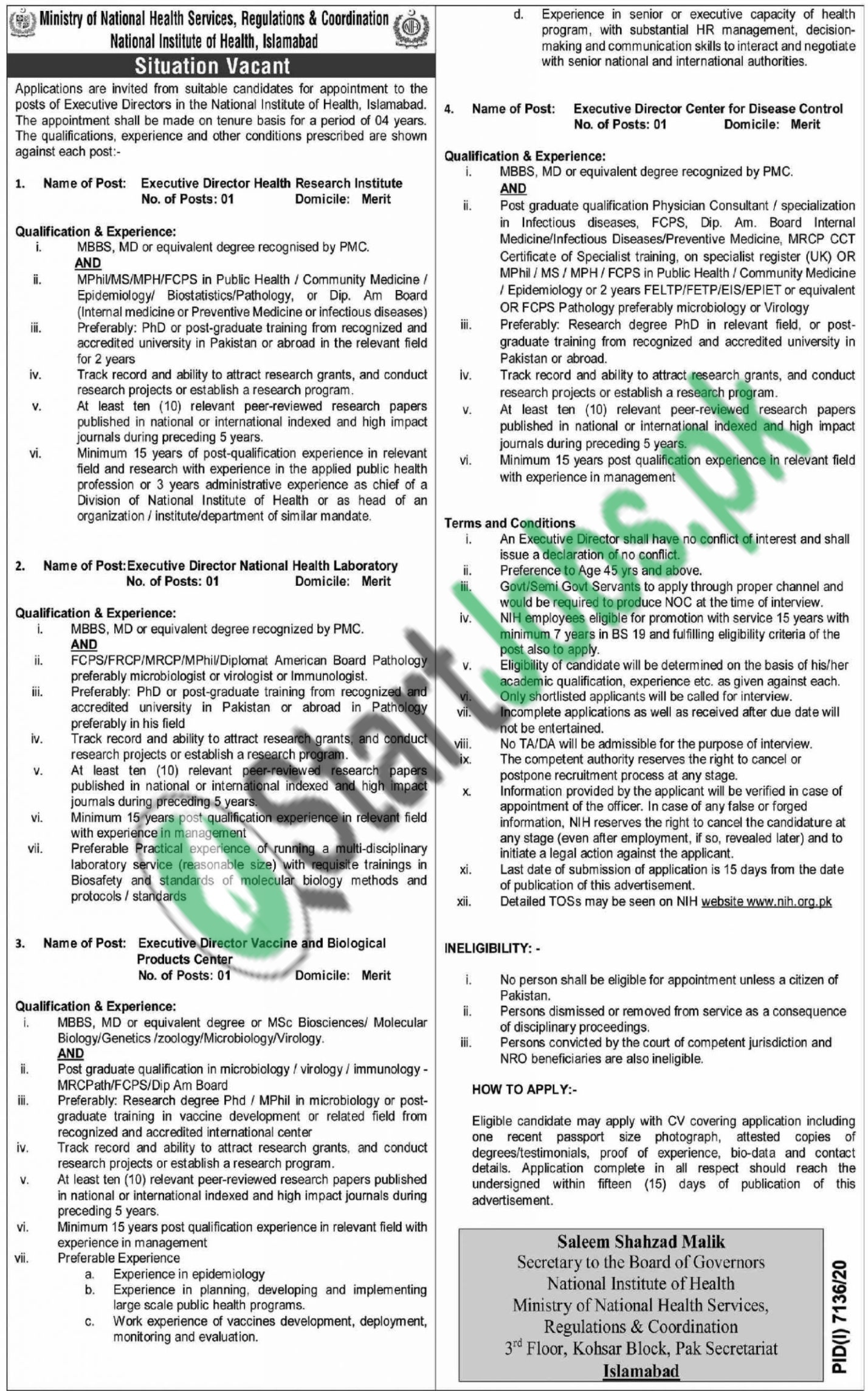 Ministry of National Health Services Jobs 2021