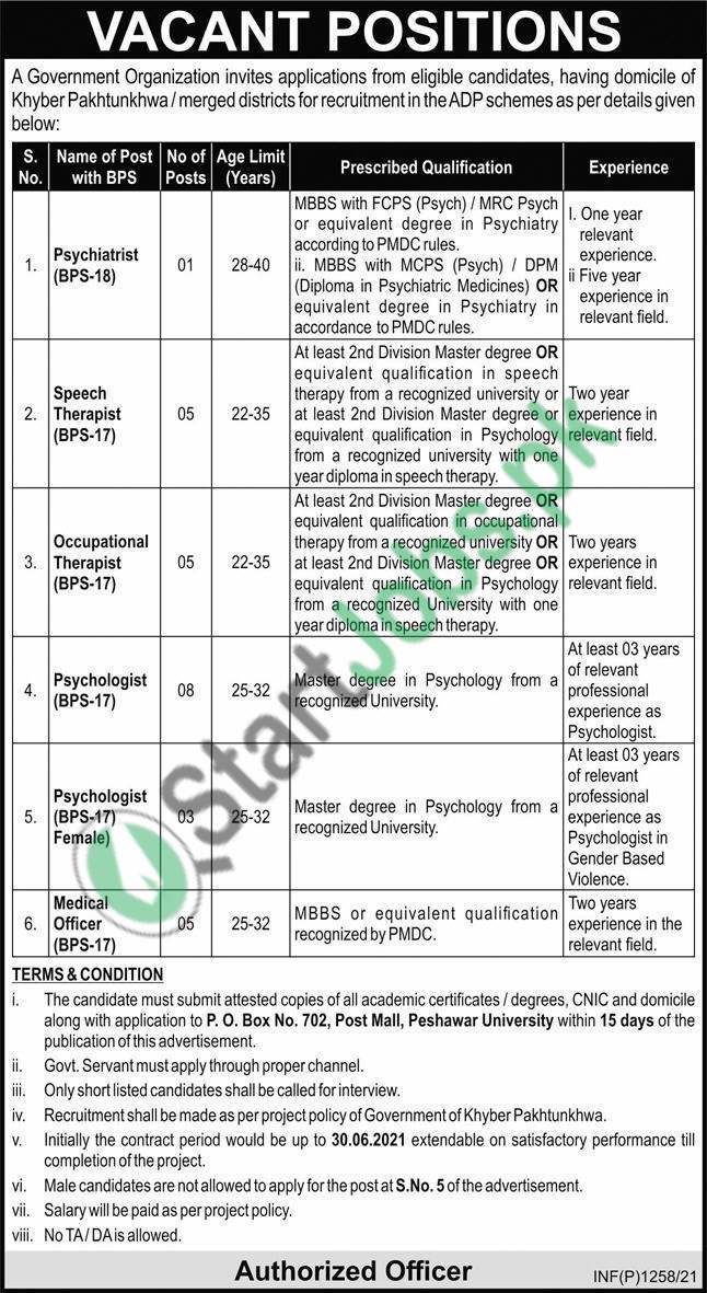 Public Sector Organization Latest Jobs 2021 PO Box 702 Peshawar