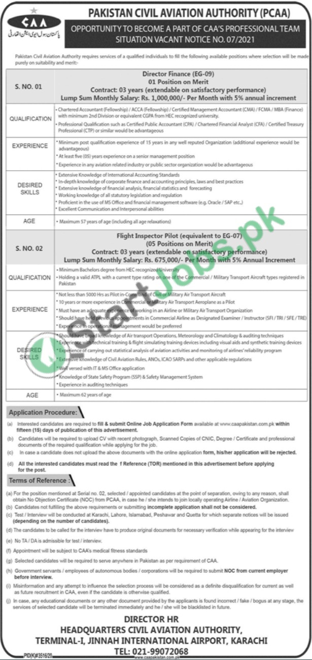Pakistan Civil Aviation Authority CAA Pakistan Jobs 2021