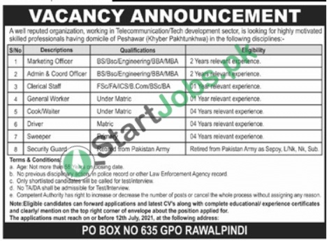 PO Box 635 GPO Rawalpindi Jobs 2021 Apply Online
